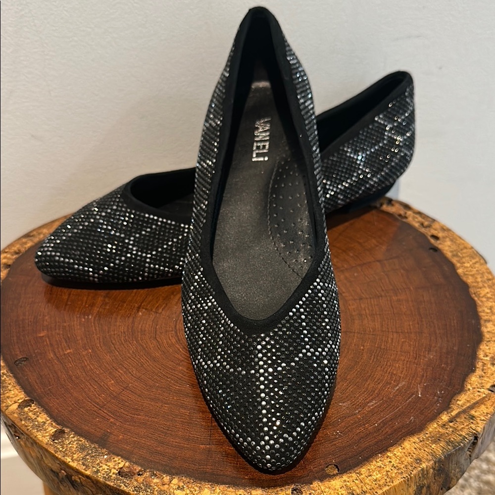 Vaneli Black Ballet Flats Rhinestone Geometric Size 7.5 Worn Once